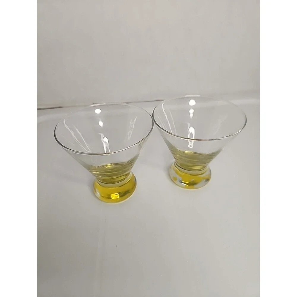 Martini Cocktail Glasses With Yellow Heavy Base, Lot Of 2